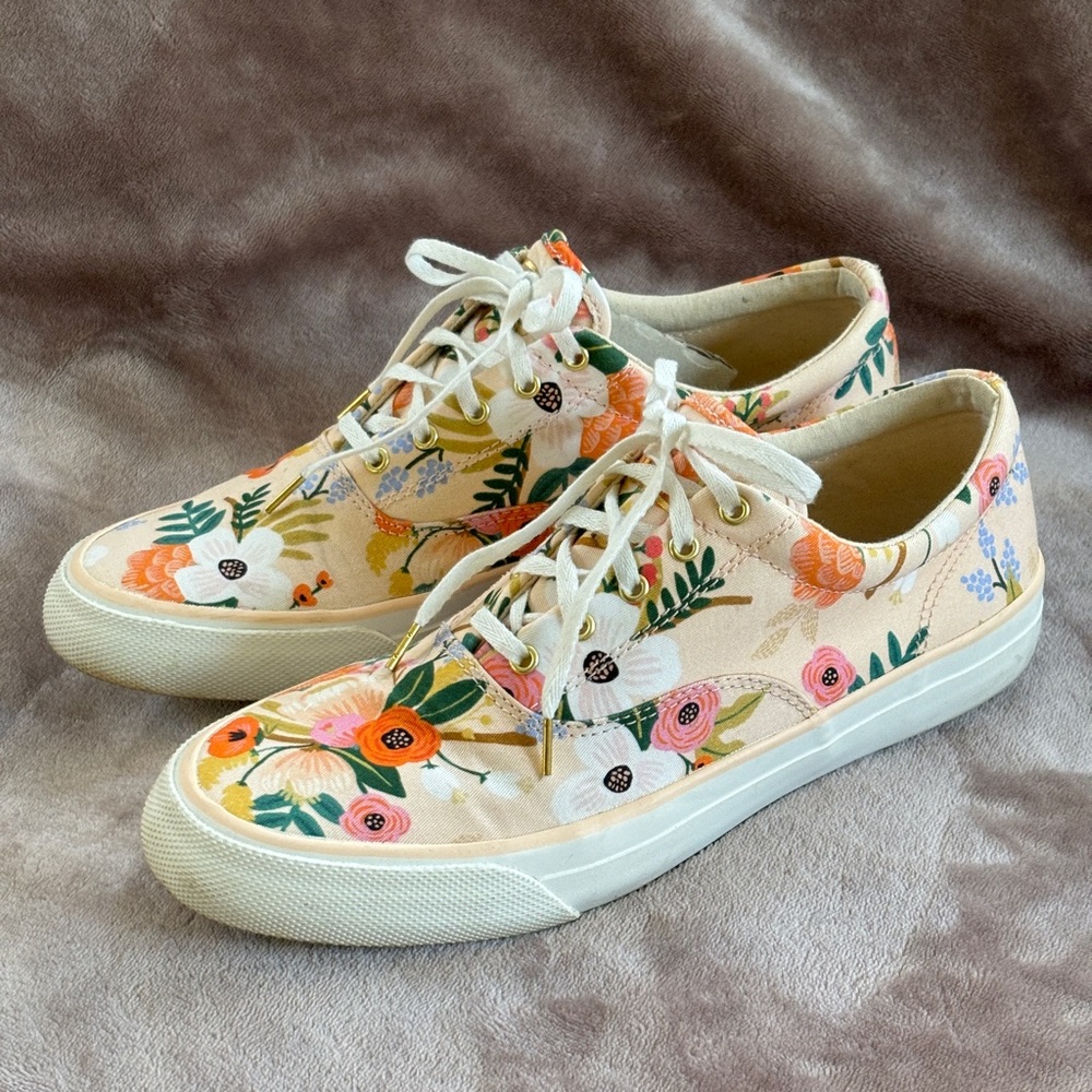 Keds x Rifle Paper Co Peach Floral Lace Up Sneakers Size 9 from Anthropologie